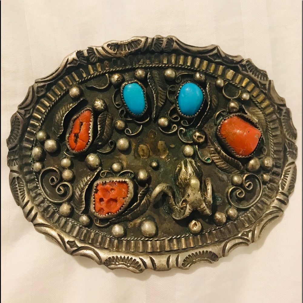 Authentic Sterling Silver + Turquoise Belt Buckle